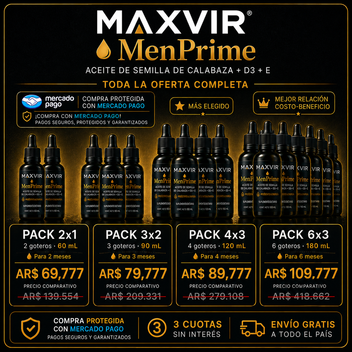MAXVIR™  Fórmula Natural Avanzada para Próstata, Vejiga y Flujo Urinario Masculino