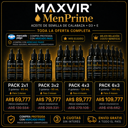 MAXVIR™  Fórmula Natural Avanzada para Próstata, Vejiga y Flujo Urinario Masculino